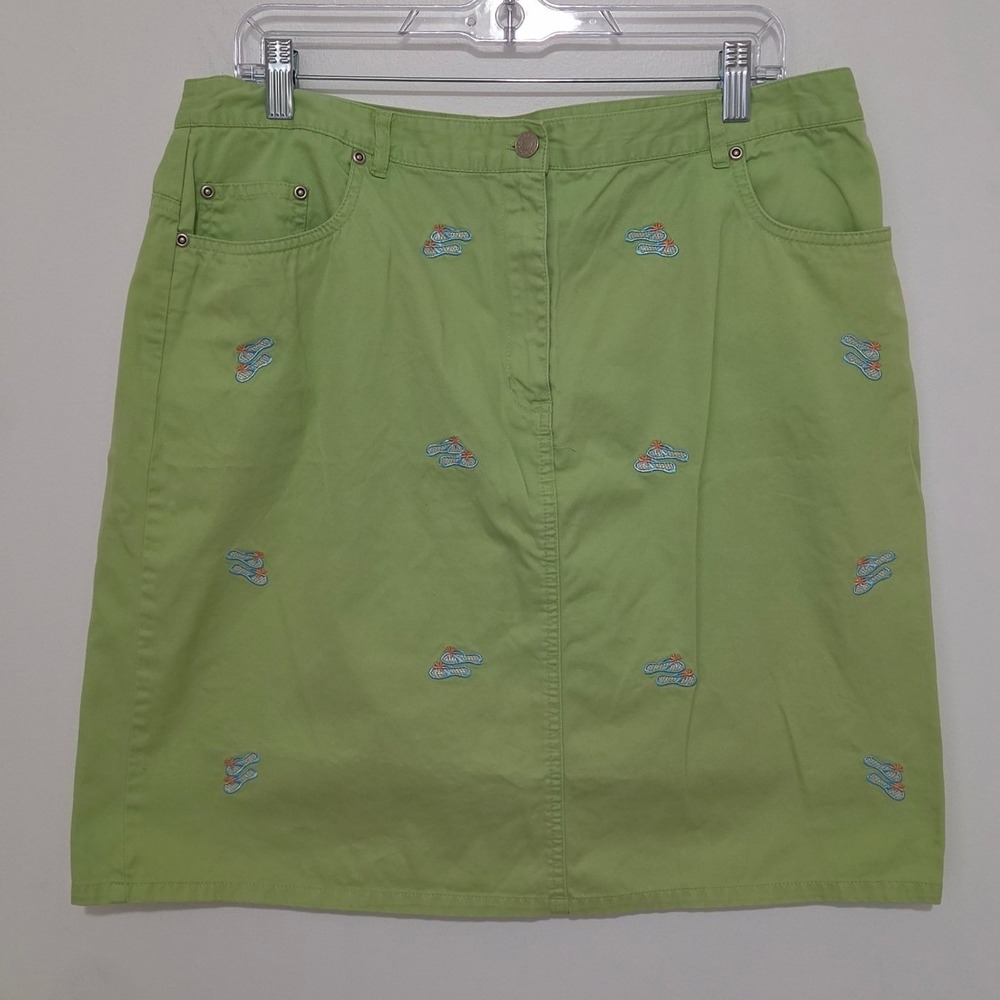 Charter Club Green Flip Flop Embroidered Skirt Womens Size 12 Summer Beach